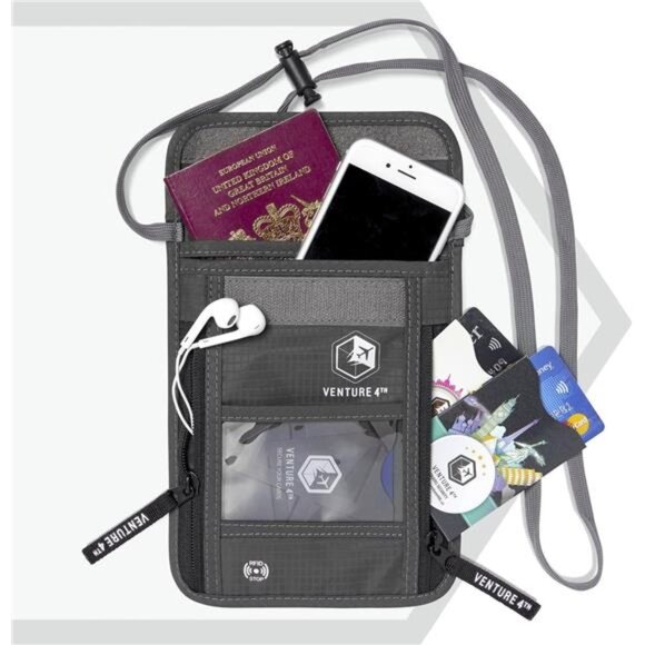 4TH Passport Holder Neck Wallet with RFID Blocking Nylon Lining - Picture 11 of 14